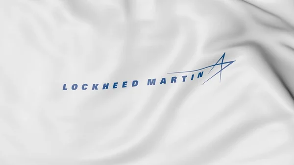 Bandiera sventolante con logo Lockheed Martin. Rendering editoriale 3D — Foto Stock