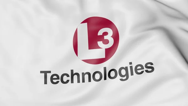 Bandiera sventolante con logo L3 Technologies. Rendering editoriale 3D — Foto Stock