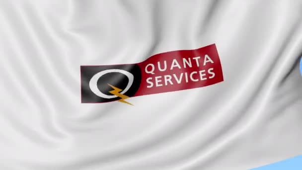 Vlající vlajka s logem Quanta služby. Tok dokumentů smyčka 4k redakční animace — Stock video