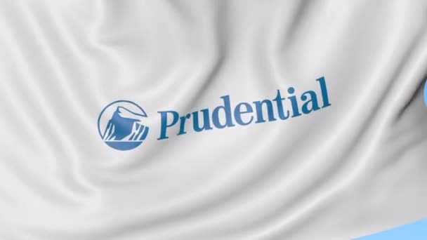Размахивание флагом с логотипом Prudential Financial. Seamles loop 4K editionary animation — стоковое видео