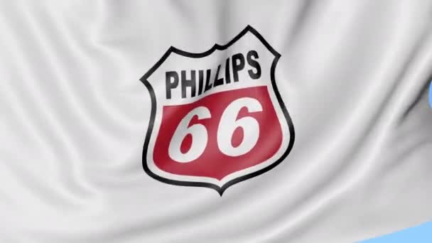 Waving flag with Phillips 66 logo. Seamles loop 4K editorial animation — Stock Video