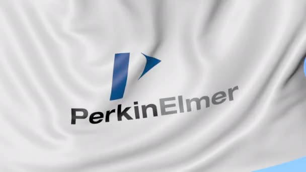 Drapeau ondulé avec logo Perkinelmer. Seamles boucle 4K animation éditoriale — Video