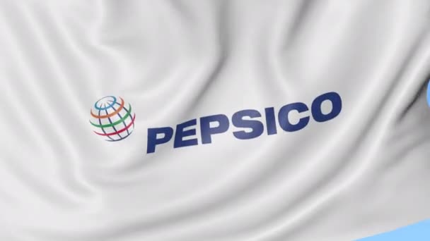 Розмахуючи прапором з логотипом Pepsico. Seamles петлі 4 к редакційної анімації — стокове відео