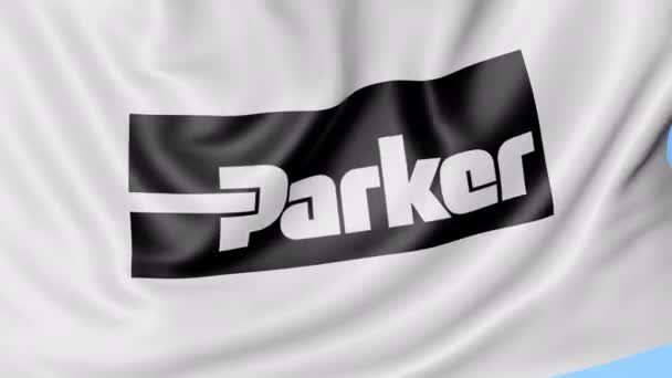Bandera ondeante con logo Parker Hannifin. Seamles loop animación editorial 4K — Vídeo de stock