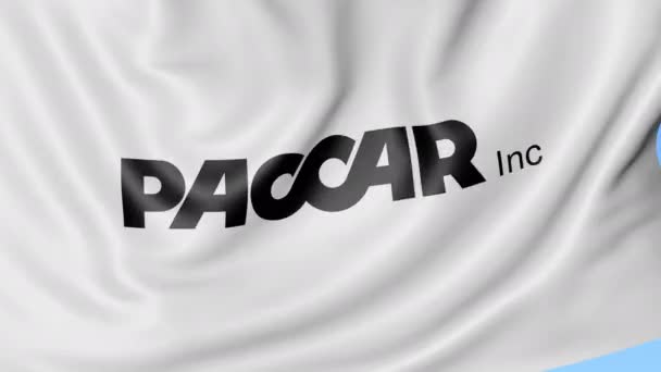 Размахиваю флагом с логотипом Paccar. Seamles loop 4K editionary animation — стоковое видео
