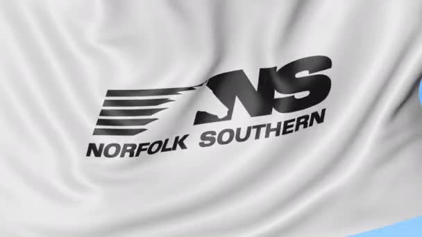 Vlající vlajka s logem Norfolk Southern Railway. Tok dokumentů smyčka 4k redakční animace — Stock video