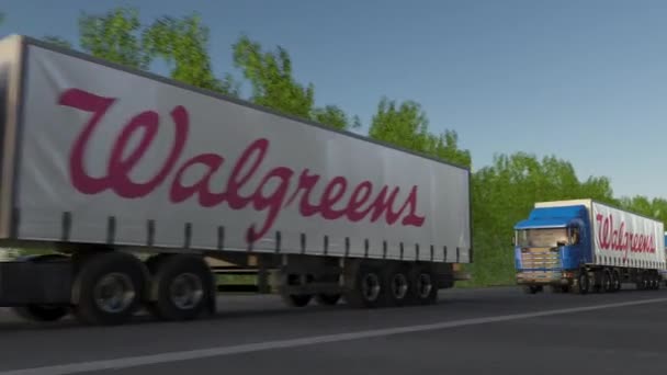 Підлозі вантажних автомобілів з логотипом Walgreens проїжджаючи по лісовій дорозі, безшовні петлю. Редакційні 4 к кліп — стокове відео