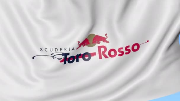 Wapperende vlag met logo van de Scuderia Toro Rosso. Gelast lus 4k redactionele animatie — Stockvideo