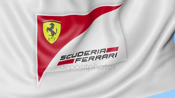 Wapperende vlag met Scuderia Ferrari logo. Gelast lus 4k redactionele animatie — Stockvideo