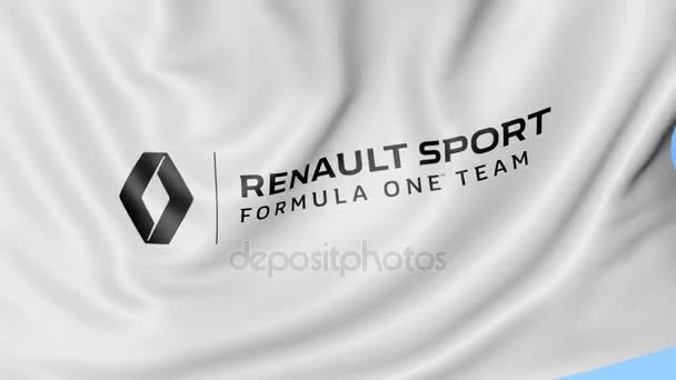 Drapeau arborant le logo Renault Sport Formula One Team. Seamles boucle 4K animation éditoriale — Video