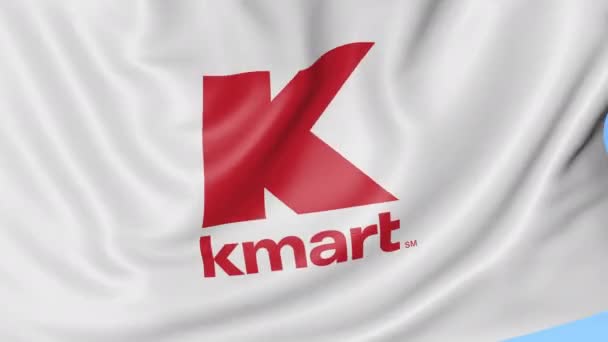 Bandiera sventolante con logo Kmart. Seamles loop 4K animazione editoriale — Video Stock