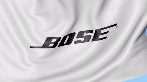 Bandera ondeando con el logotipo de Bose Corporation. Seamles loop animación editorial 4K — Vídeos de Stock