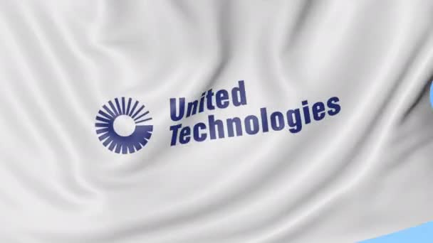 Wapperende vlag met logo van United Technologies. Gelast lus 4k redactionele animatie — Stockvideo