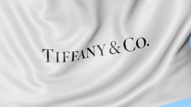 Bandera ondeante con logotipo de Tiffany Co. Seamles loop animación editorial 4K — Vídeo de stock