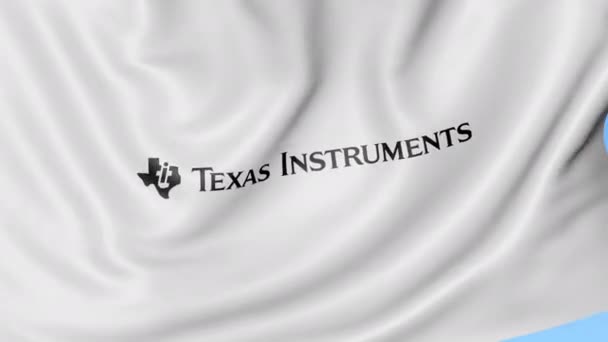 Размахиваю флагом с логотипом Texas Instruments. Seamles loop 4K editionary animation — стоковое видео