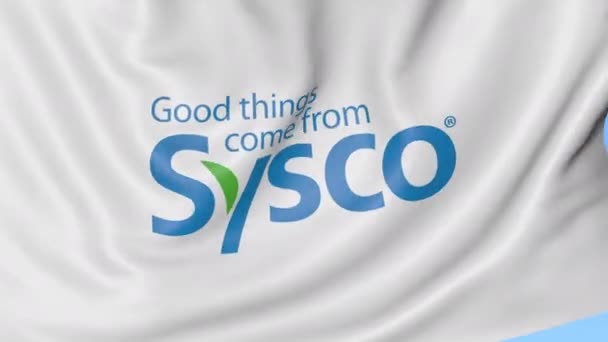흔들며 플래그 Sysco 회사 로고와 함께입니다. Seamles 루프 4 k 편집 애니메이션 — 비디오