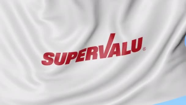 Bandera ondeante con logo Supervalu. Seamles loop animación editorial 4K — Vídeo de stock