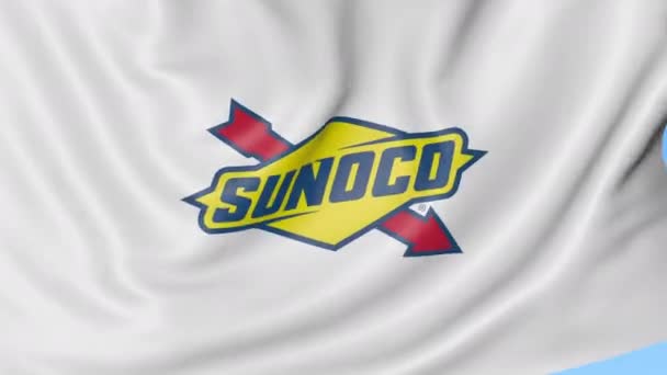 Κουνώντας τη σημαία με το λογότυπο Sunoco. Ιδιαίτερα ελαστικό βρόχο 4k σύνταξης κινούμενα σχέδια — Αρχείο Βίντεο