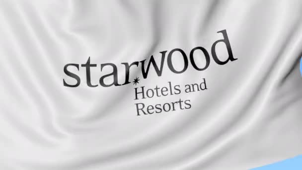 Bandera ondeante con logo Starwood. Seamles loop animación editorial 4K — Vídeo de stock