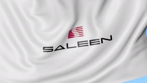 Bandera ondeante con logo Saleen Automotive. Seamles loop animación editorial 4K — Vídeos de Stock