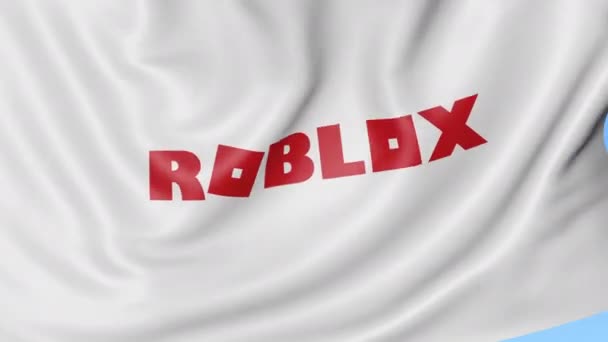 Bandera ondeante con logo Roblox. Seamles loop animación editorial 4K — Vídeo de stock