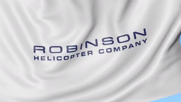 Waving flag with Robinson Helicopter Company logo. Seamles loop 4K editorial animation — Stock Video