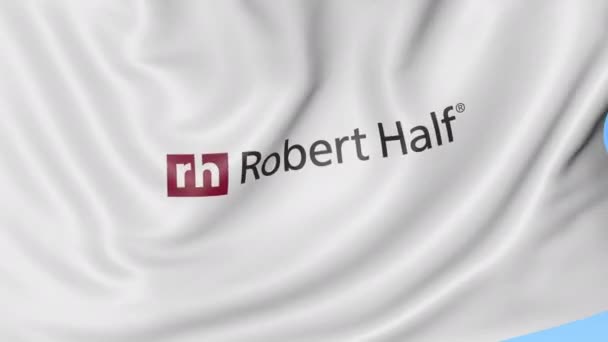 Флаг с логотипом Robert Half International. Seamles loop 4K editionary animation — стоковое видео