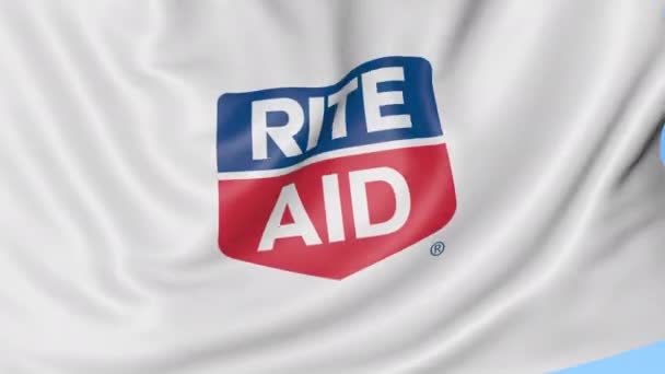 Κυματίζει σημαία με λογότυπο Rite Aid. Ιδιαίτερα ελαστικό βρόχο 4k σύνταξης κινούμενα σχέδια — Αρχείο Βίντεο