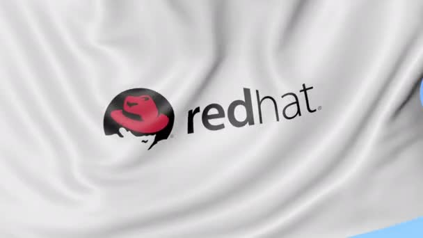 Red Hat 로고와 함께 흔들며 플래그입니다. Seamles 루프 4 k 편집 애니메이션 — 비디오