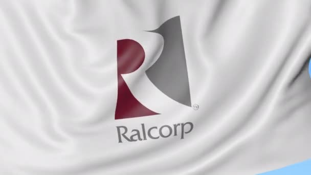 Размахиваю флагом с логотипом Ралькорп. Seamles loop 4K editionary animation — стоковое видео