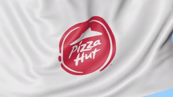 Κουνώντας τη σημαία με το λογότυπο της Pizza Hut. Ιδιαίτερα ελαστικό βρόχο 4k σύνταξης κινούμενα σχέδια — Αρχείο Βίντεο