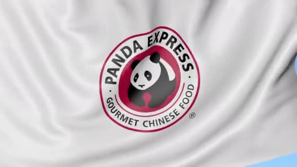 Κουνώντας τη σημαία με το Panda ρητή λογότυπο. Ιδιαίτερα ελαστικό βρόχο 4k σύνταξης κινούμενα σχέδια — Αρχείο Βίντεο