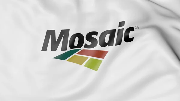 Bandiera sventolante con logo The Mosaic Company. Rendering editoriale 3D — Foto Stock