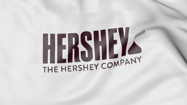 Acenando bandeira com o logotipo da The Hershey Company. Renderização 3D editorial — Fotografia de Stock