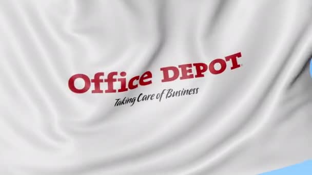 Mengayunkan bendera dengan logo Office Depot. Animasi editorial Seamles loop 4K — Stok Video