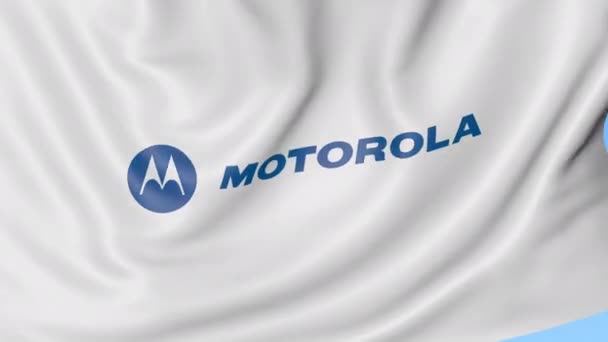 Κουνώντας τη σημαία με το λογότυπο της Motorola. Ιδιαίτερα ελαστικό βρόχο 4k σύνταξης κινούμενα σχέδια — Αρχείο Βίντεο