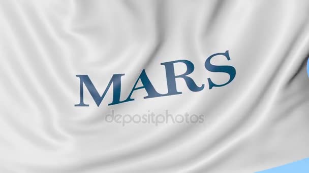 Bandera ondeante con logo Mars Incorporated. Seamles loop animación editorial 4K — Vídeos de Stock