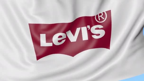 Drapeau ondulé avec logo Levi Strauss Co. Seamles boucle 4K animation éditoriale — Video