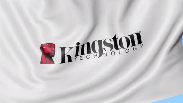 Bandera ondeante con logotipo de Kingston Technology. Seamles loop animación editorial 4K — Vídeo de stock
