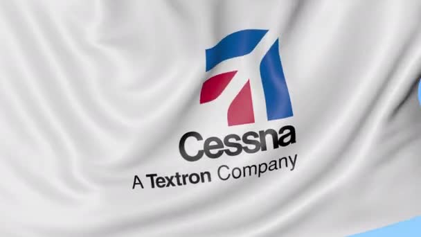 Bandeira acenando com o logotipo da Cessna Aircraft Company. Seamles loop 4K animação editorial — Vídeo de Stock