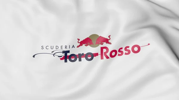 Acenando bandeira com logotipo Scuderia Toro Rosso. Renderização 3D editorial — Fotografia de Stock