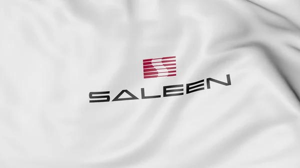 Размахивание флагом с логотипом Saleen Automotive. Редакционная 3D рендеринг — стоковое фото