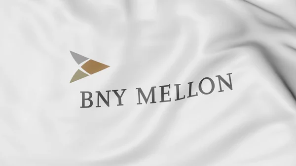 Flagge schwenkend mit dem Logo der Bank of New York Mellon. redaktionelles 3D-Rendering — Stockfoto