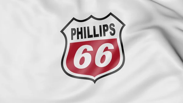 Acenando bandeira com logotipo Phillips 66. Renderização 3D editorial — Fotografia de Stock