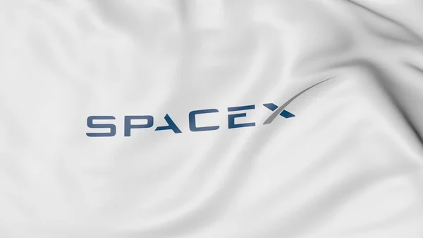 Vlající vlajka s logem Spacex. Úvodník 3d vykreslování — Stock fotografie