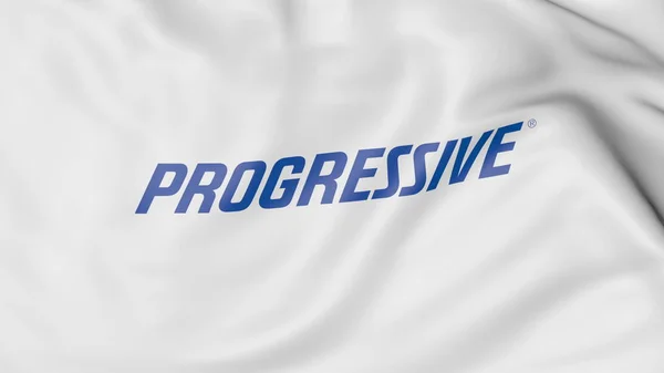 Acenando bandeira com o logotipo da Progressive Corporation. Renderização 3D editorial — Fotografia de Stock