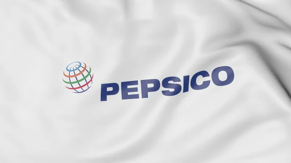 Lambaikan bendera dengan logo Pepsico. Perenderan 3D Editorial — Stok Foto