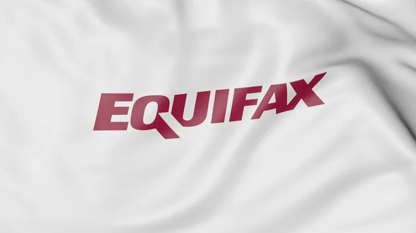 Macha flagą z Equifax logo. Redakcji renderowania 3d — Zdjęcie stockowe