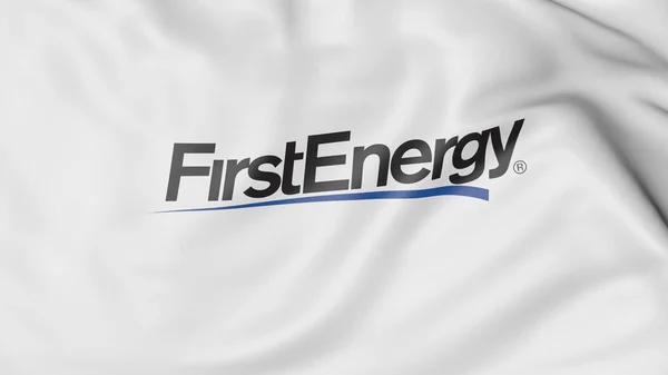흔들며 플래그 Firstenergy 로고와 함께입니다. 사설 3 차원 렌더링 — 스톡 사진