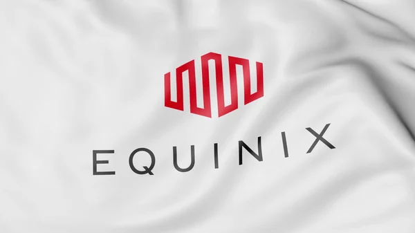 เคลื่อนธงด้วยโลโก้ Equinix การบรรณาธิการ 3D — ภาพถ่ายสต็อก